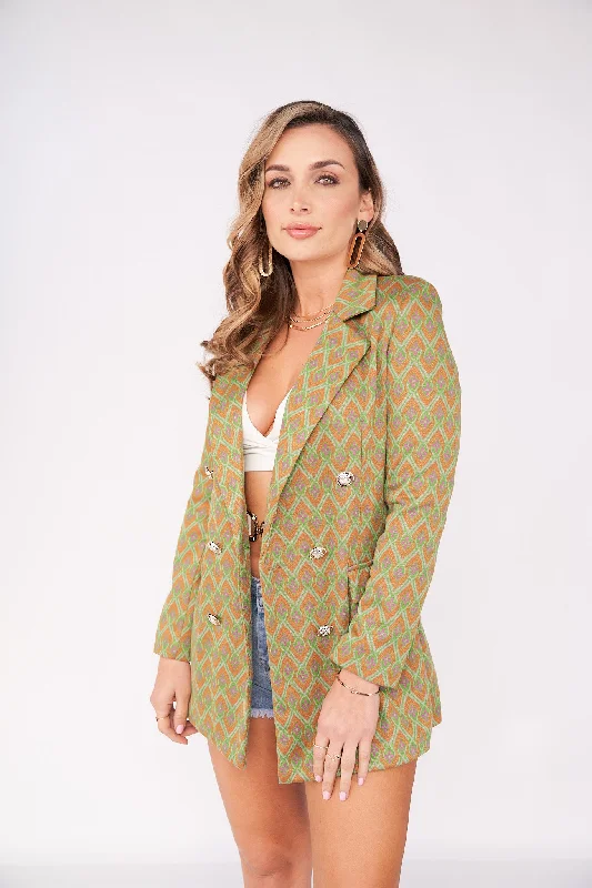 Retro Print Fitted Blazer