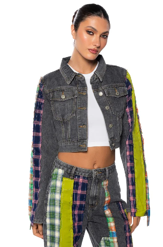 SOMETHIN NEW PLAID DETAIL DENIM JACKET