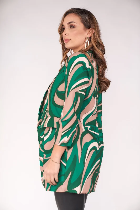 Swirl Print 3/4 Sleeve Blazer