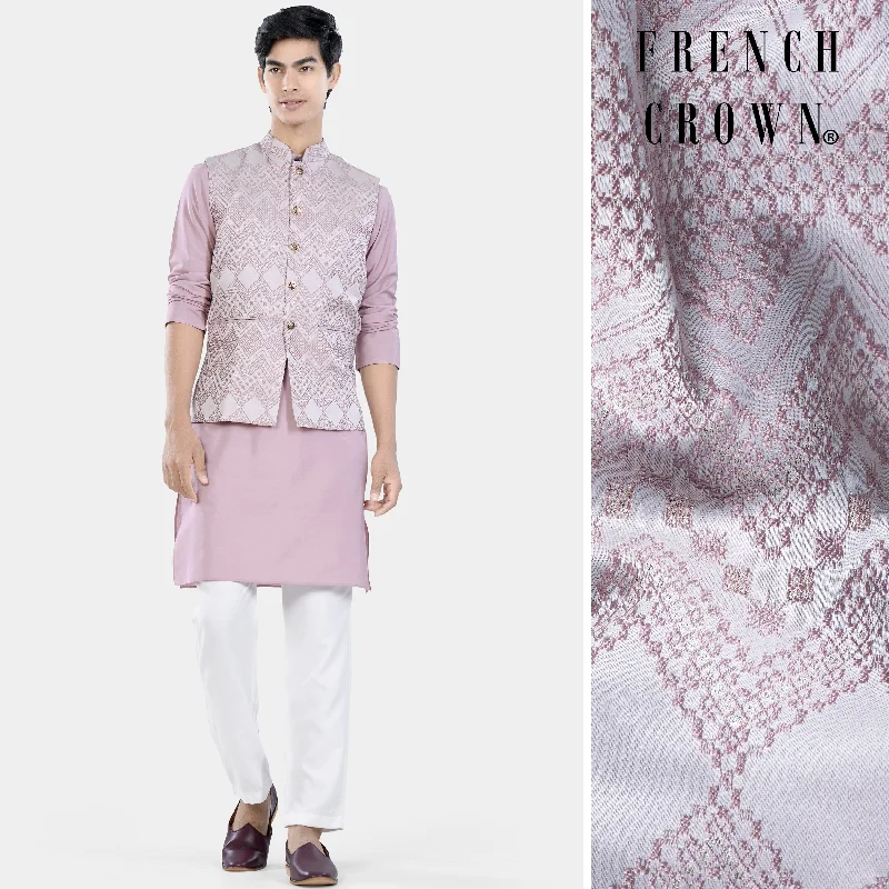 Thistle Pink Kurta Set with Blossom Pink Chevron Thread Embroidered Designer Nehru Jacket