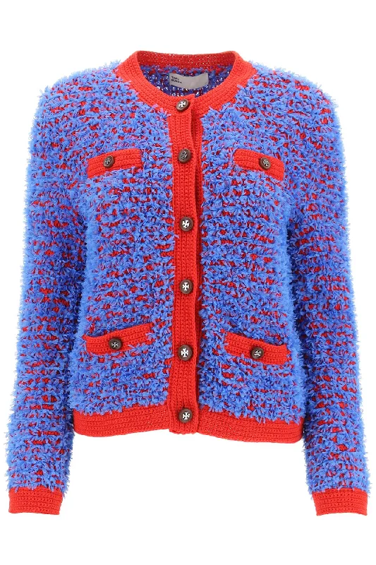 Tory burch confetti tweed jacket 150403 BLUE COSMO RED CHILI