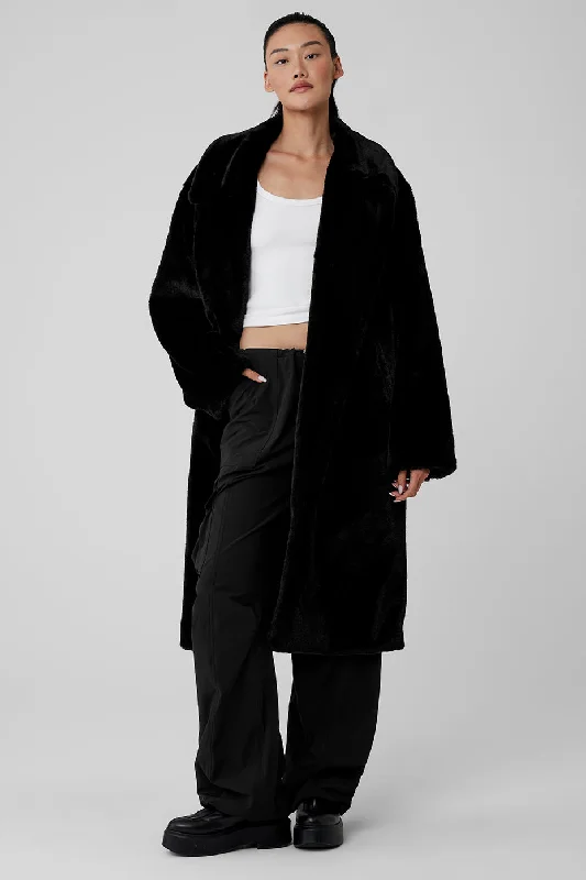 Oversized Faux Fur Trench - Black