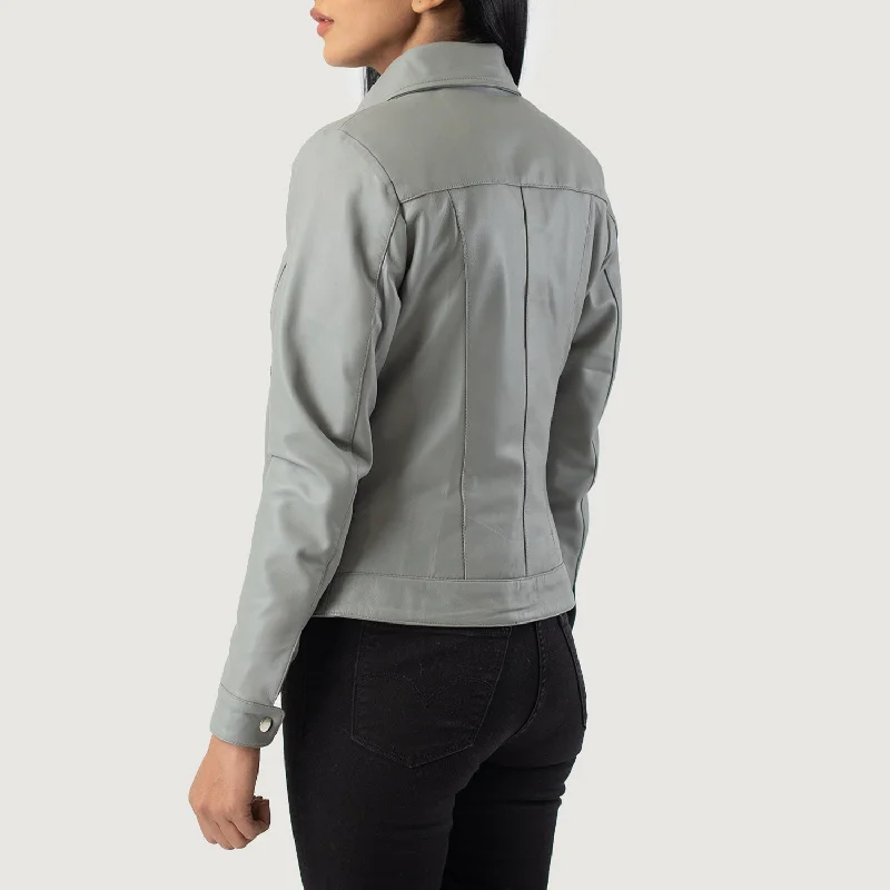 Vixen Grey Classic Collar Leather Jacket