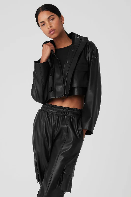 Faux Leather Power Hour Jacket - Black