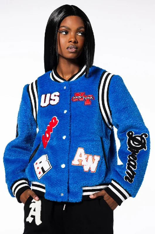 WELCOME BACK TEDDY VARSITY JACKET