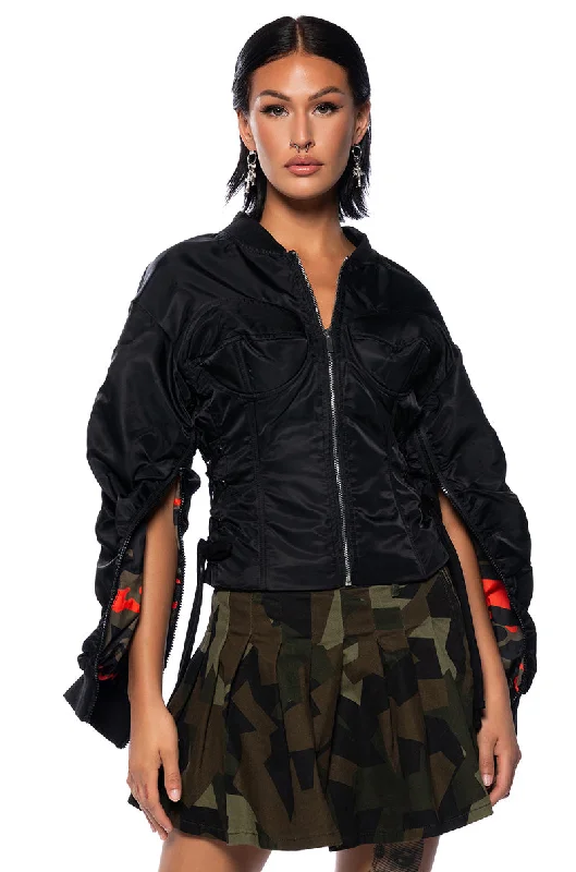 FITTED BOMBER WITH ADJUSTABLE SIDE LACE