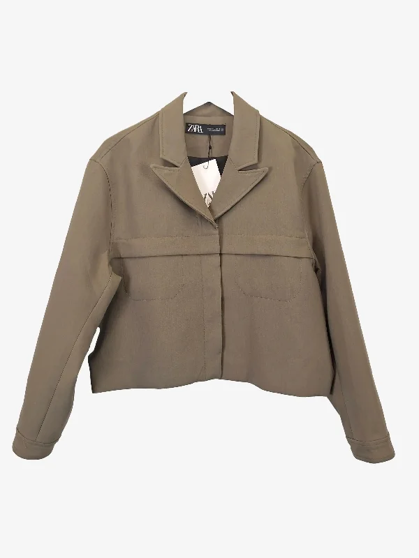 Zara Khaki Cropped Utility Jacket Size L