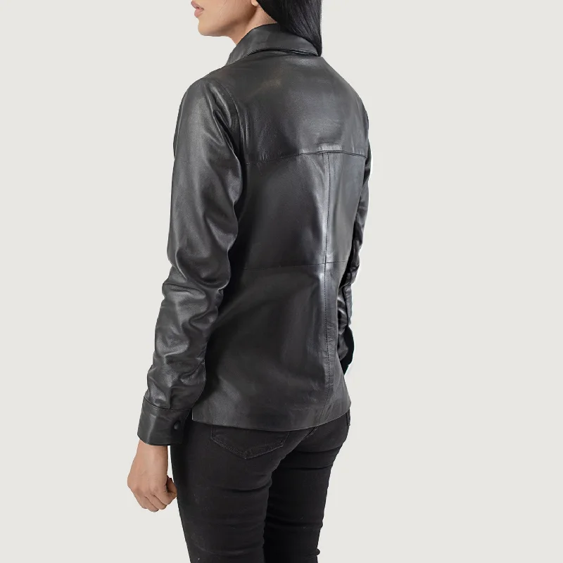 Zenith Black Leather Shirt Jacket