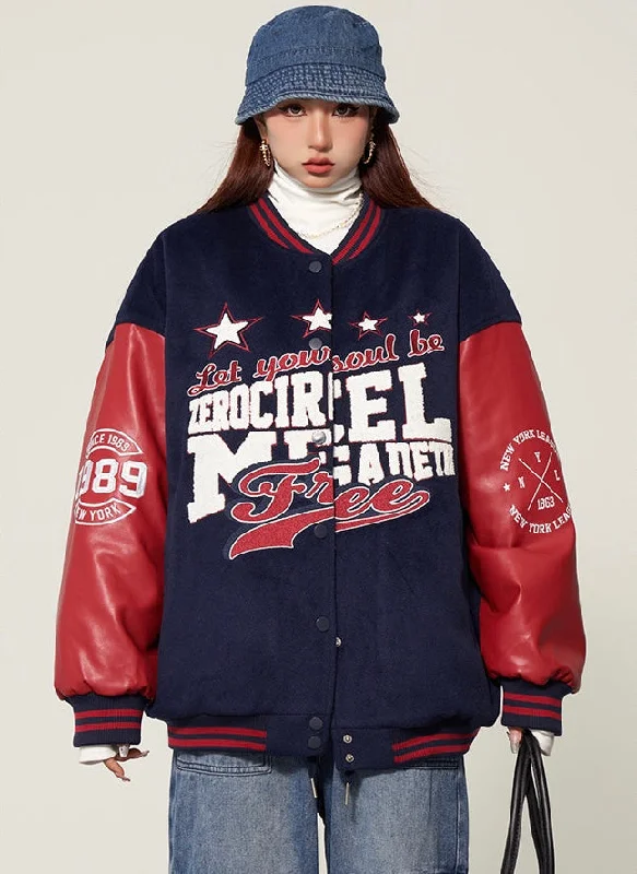 ZEROCIRCLE Letter Print Embroidery Long Sleeve Button Up Jacket