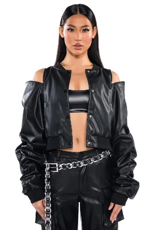 ZIP ZIP FAUX LEATHER BOMBER